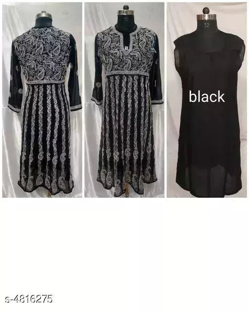 Handwork Embroidered Chikankari Chiffon Anarkali Kurti with inner.