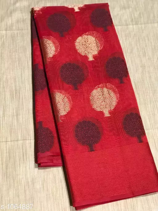Trendy Banarasi Cotton Silk Zari Work Saree