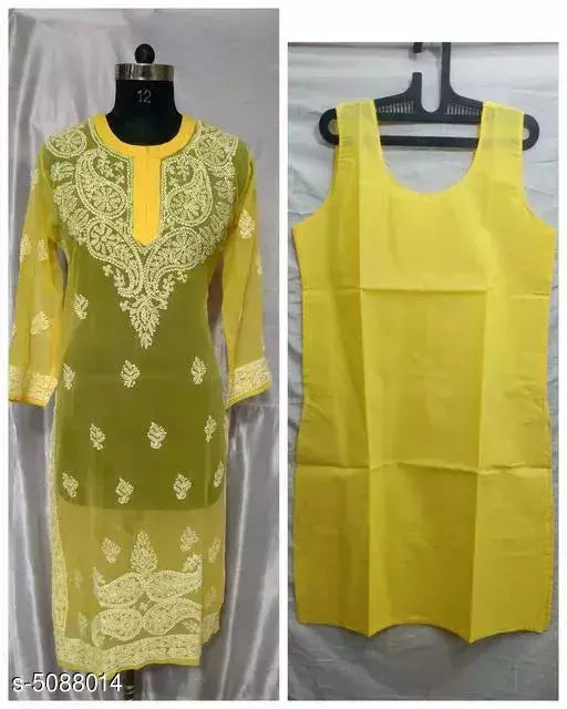 Handwork Chaikankari Chiffon 5Boota Kurti &with inner.