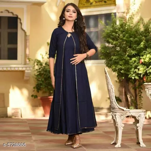 Women's Solid Navy Blue Rayon Dress