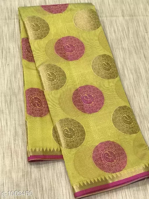 Banarasi Cotton Silk Lemon Yellow Jacquard Saree With Blouse