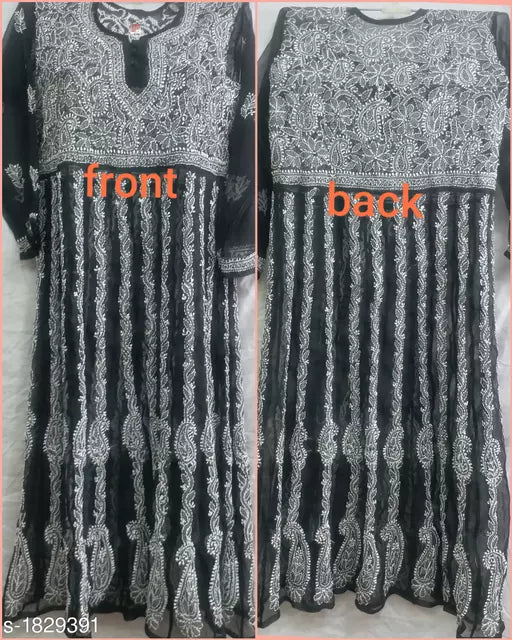 Women's Embroidered Black Chiffon Kurti