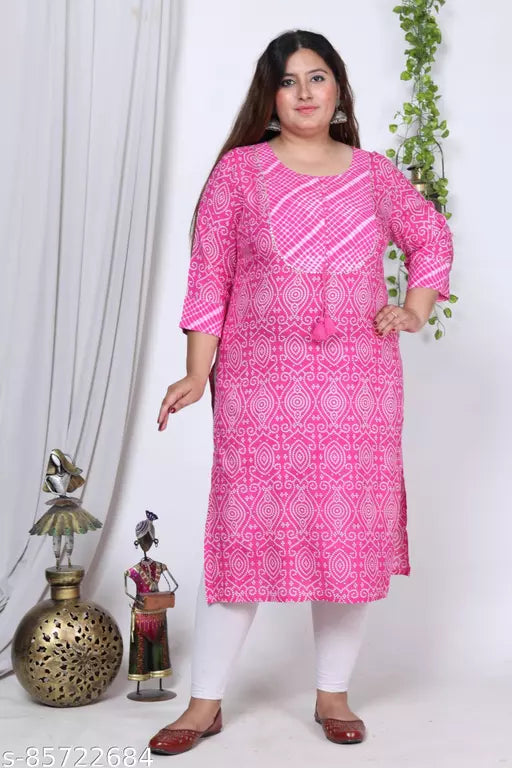 Swasti Plus Size  Women Bandhani Printed  Cotton Blend Straight Kurta