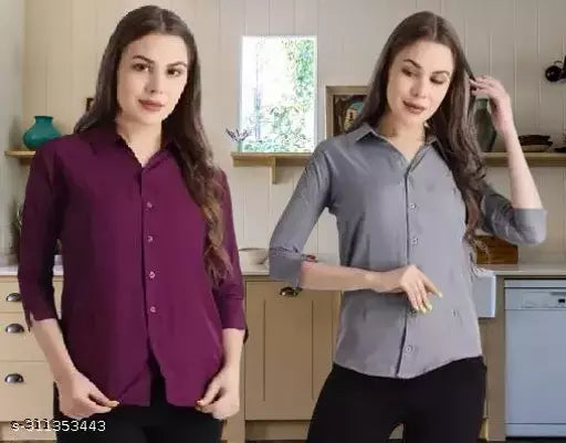 Stylish Solid Women Shirts Pack of 2