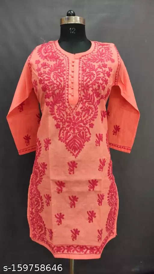 Side Carry Design Aari Cotton Kurti Special Size.