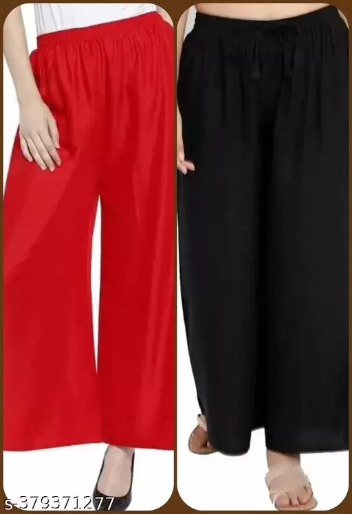 Fashion Zest Red & Black Rayon Palazzo Combo