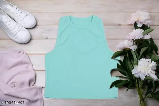 Women's Solid Cotton Rib Knit Crop Tank Top