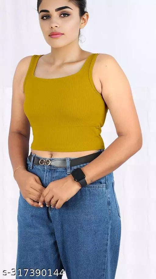Women's Solid Cotton Rib Knit Crop Tank Top