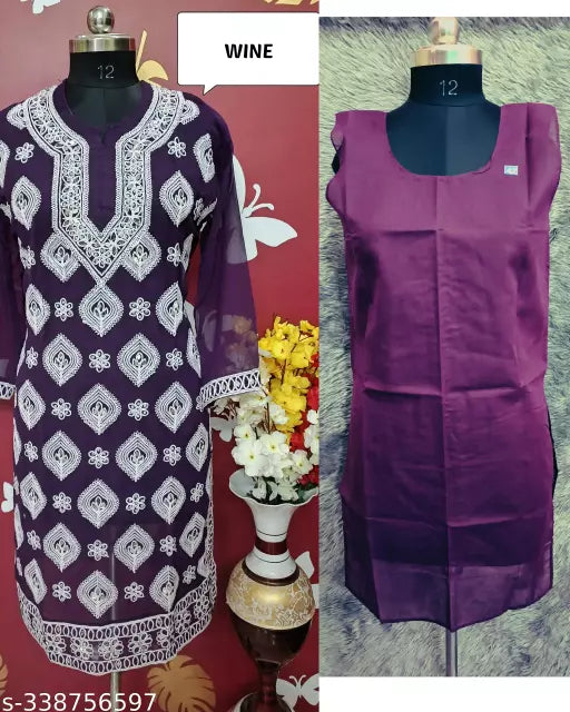 Chikankari embroidered boota jaal georgette kurti with cotton inner.