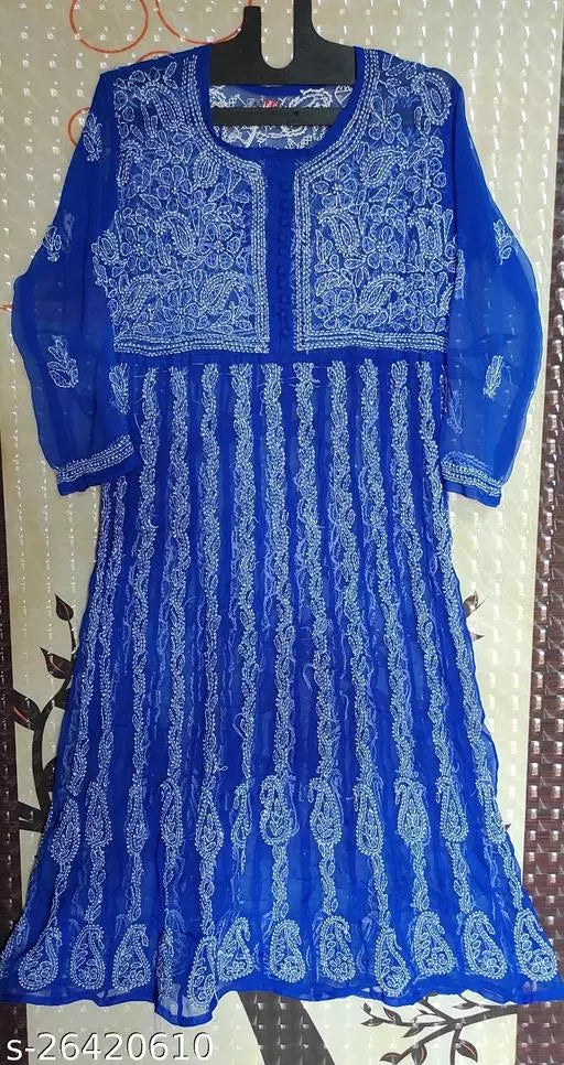 Handwork  Embroidered Chikankari Chiffon Anarkali kurti
