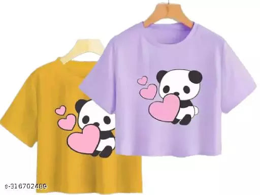 Trendy Feminine Printed Crop Tshirt Round Neck Top For Womens