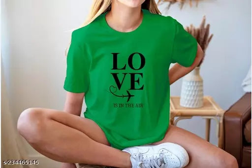 Vivient Women Green Love Printed T-Shirt