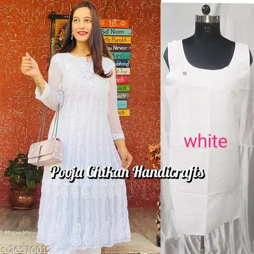 Hand  Embroidered Chikankari Chiffon Anarkali Kurti with Camisole Inner