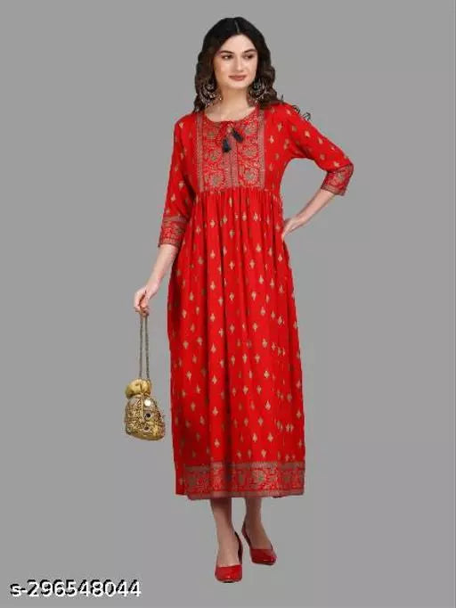 womens rayon printed long kurta