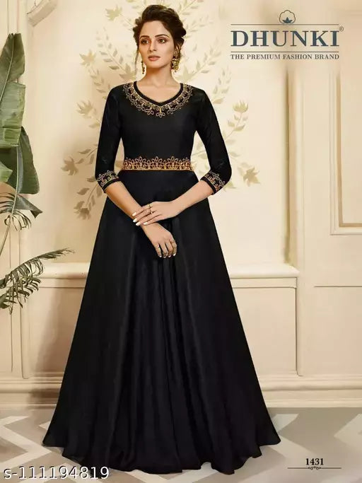 DHUNKI Women's Embroidery Semi Stitched Gown