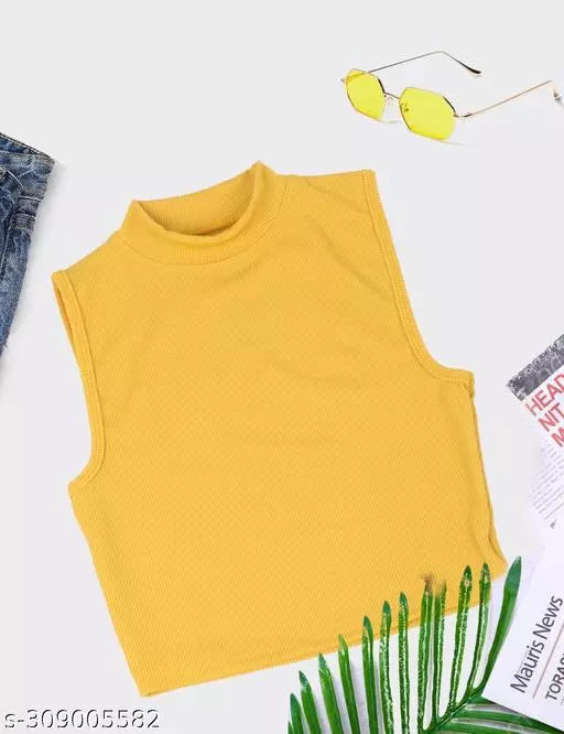 Women's Solid Cotton Rib Knit Crop Tank Top