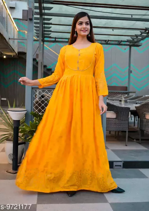 Women's Printed Rayon Long Anarkali Kurti