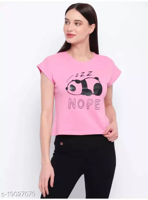 Vivient Women Baby Pink Nope Printed Crop Top