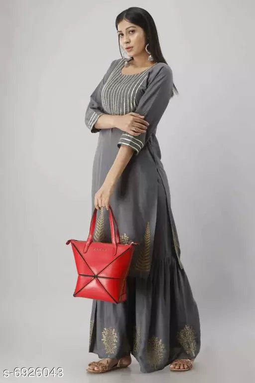 Women's Printed Rayon Kurta with Sharara