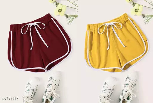 Vivient Women Mustured And Maroon Shorts Combo