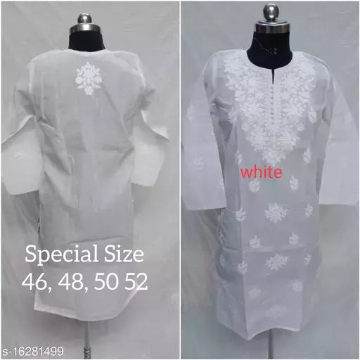 Women's Embroidered Chikankari Cotton Long Rose Design Kurti.