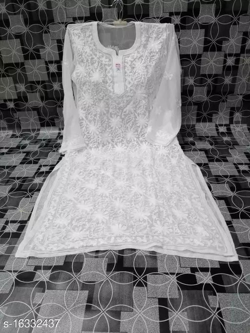 Aari Work Georgette Long Jaal Kurti.