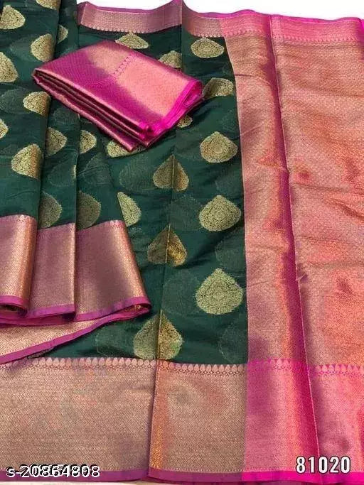 Banarasi Silk Mehendi Jacquard Saree With Blouse