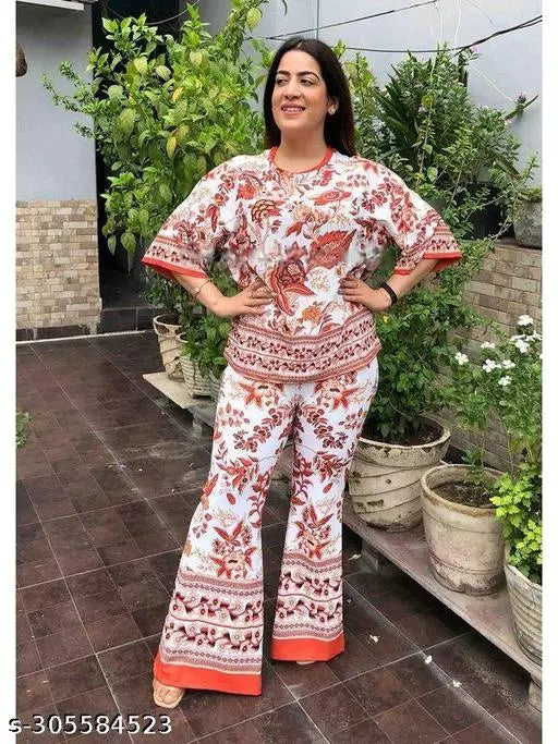 Cord Set Co Ord Set Women Cord Set Floral Printed Top And Bottom Set Two Piece Set Matching Top And Bottom Set 2 Piece Set Bell Bottom Pant With Top Set