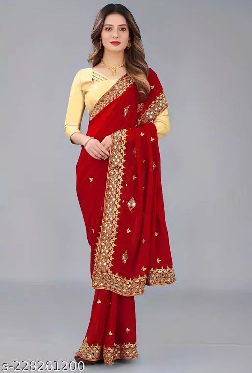 HEAVY KAJU DESIGN EMBROIDERY WORK WITH MIRROR SAREE BY KRADDLE
