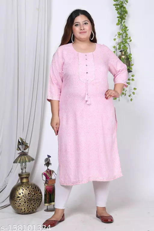 Swasti  Plus Size Women Printed  Floral Print Pure Cotton Straight Kurtis  (Pink)