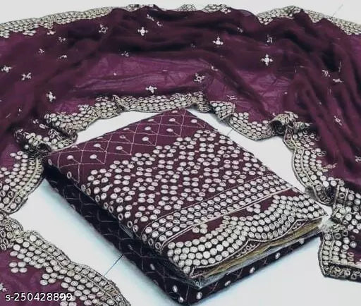 Aagyeyi Sensational Salwar Suits & Dress Materials Georgette 9mm Heavy sequence Work Wear Suit Like Party Wear Garara suit Wine  Colour