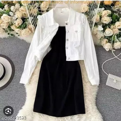 STYLISH LONG SANDO DRESS = DENIM JACKET COMBO
