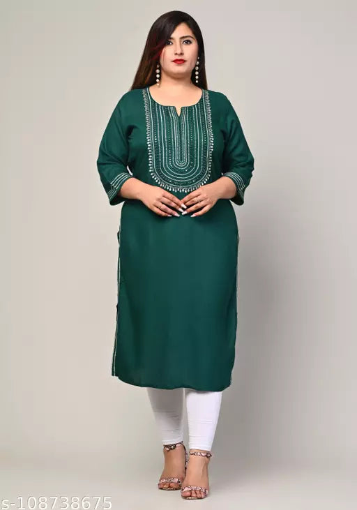 Swasti Plus Size  Women Embroidered Cotton Blend Straight Kurta