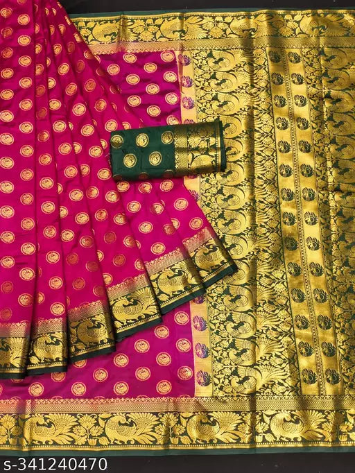 Morpich Fashion   Nylon Banarasi Silk Same Border Saree