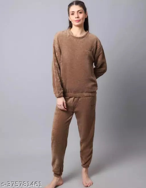 Women casual plan night dress brown