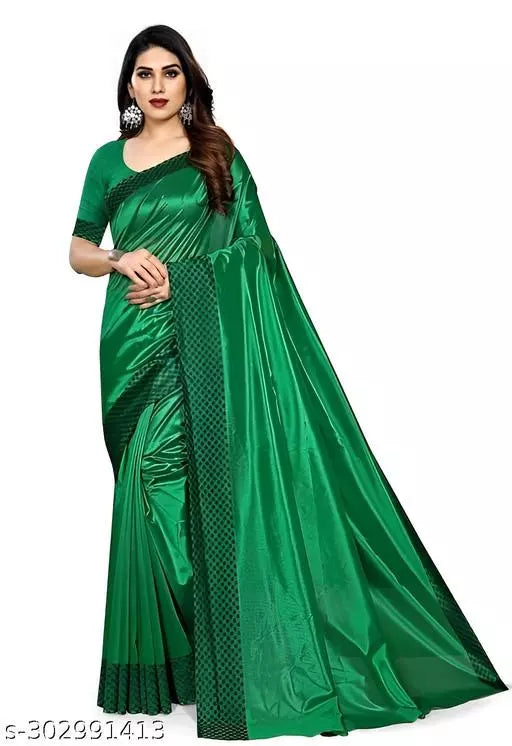 Women's New Daily Wear Cotton Poly Silk Green colour Saree With Blouse Piece by Kraddle