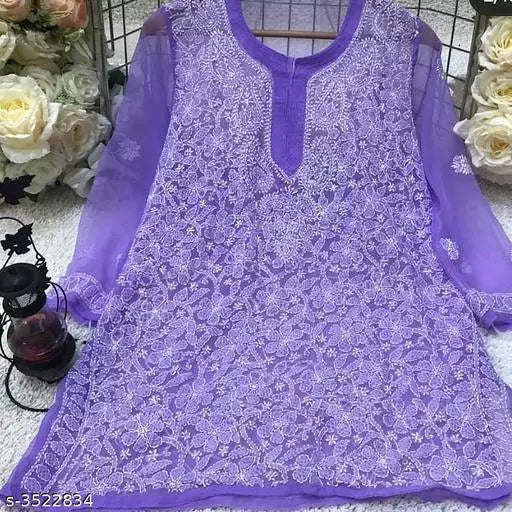 Handwork Embroidere Chiffon Short jall kurti.
