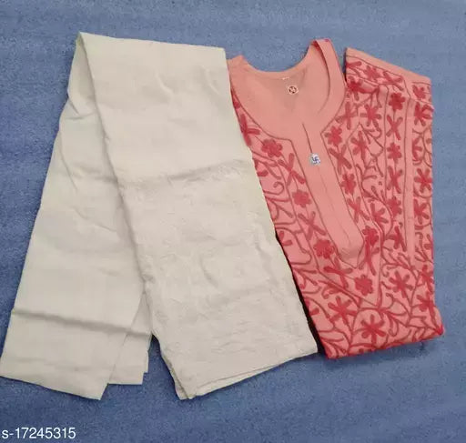 Fashionable Woman Embroidered Chikankari AariWork Cotton kurta set with salwar.
