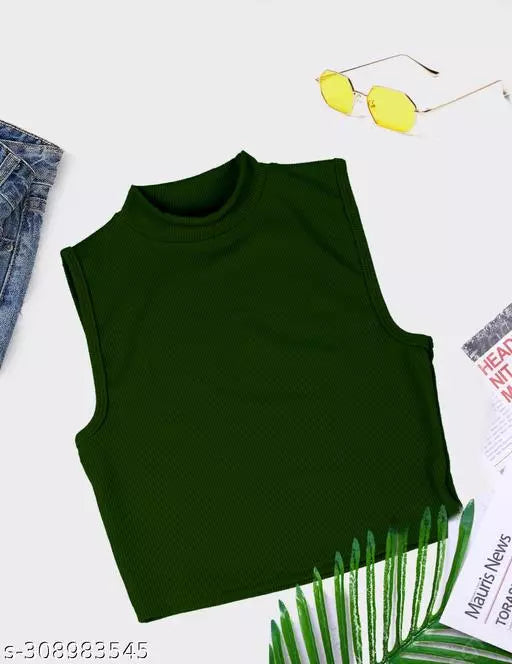Women's Solid Cotton Rib Knit Crop Tank Top