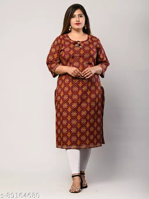 Swasti Plus Size  Women Printed Pure Cotton Straight Kurta