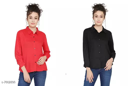 Vivient Women Mustured And Red Rayon Shirts Combo