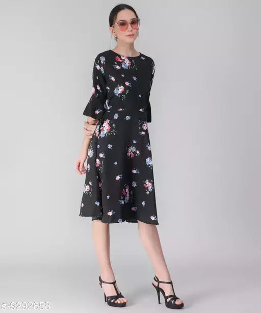 Vivient Women Black Low Floral Printed Midi Dress