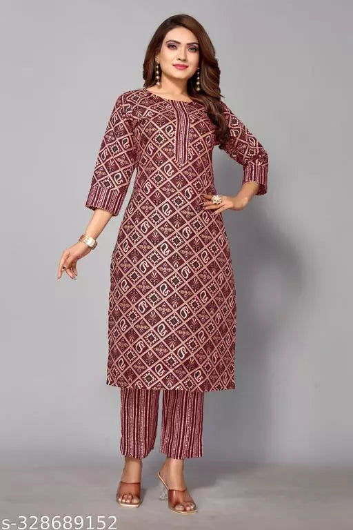 Women Cotton Fancy Stripped Kurti With Bottom