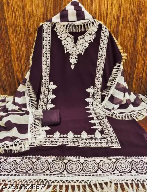 Unstiched Patiala Georgette Suits With Beautifull Chainstich Work Purple Suit