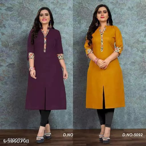 Women Cotton A-line Solid Mustard Kurti