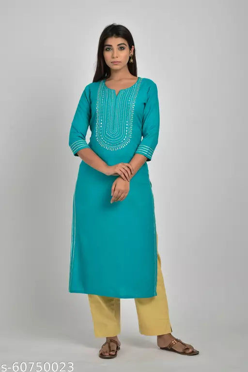 Swasti  Women Embroidered Rayon Straight Kurta  Blue