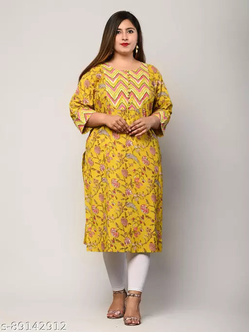 Swasti  Plus Size Women Printed Pure Cotton Straight Kurta