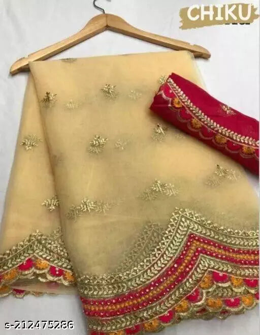 PUSHPA CHIKU SUPER  EMBROIDERY SAREE BY KRADDLE