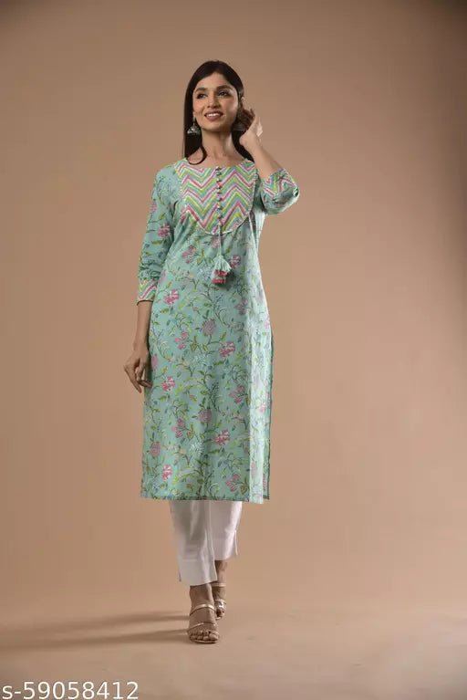 Swasti Plus Size Women Printed Pure Cotton Straight Kurta  Green