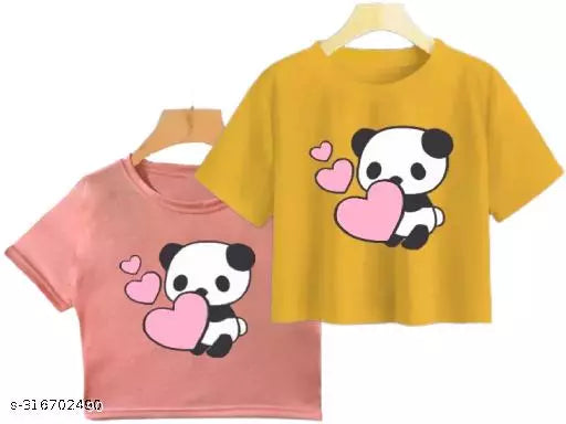 Trendy Feminine Printed Crop Tshirt Round Neck Top For Womens